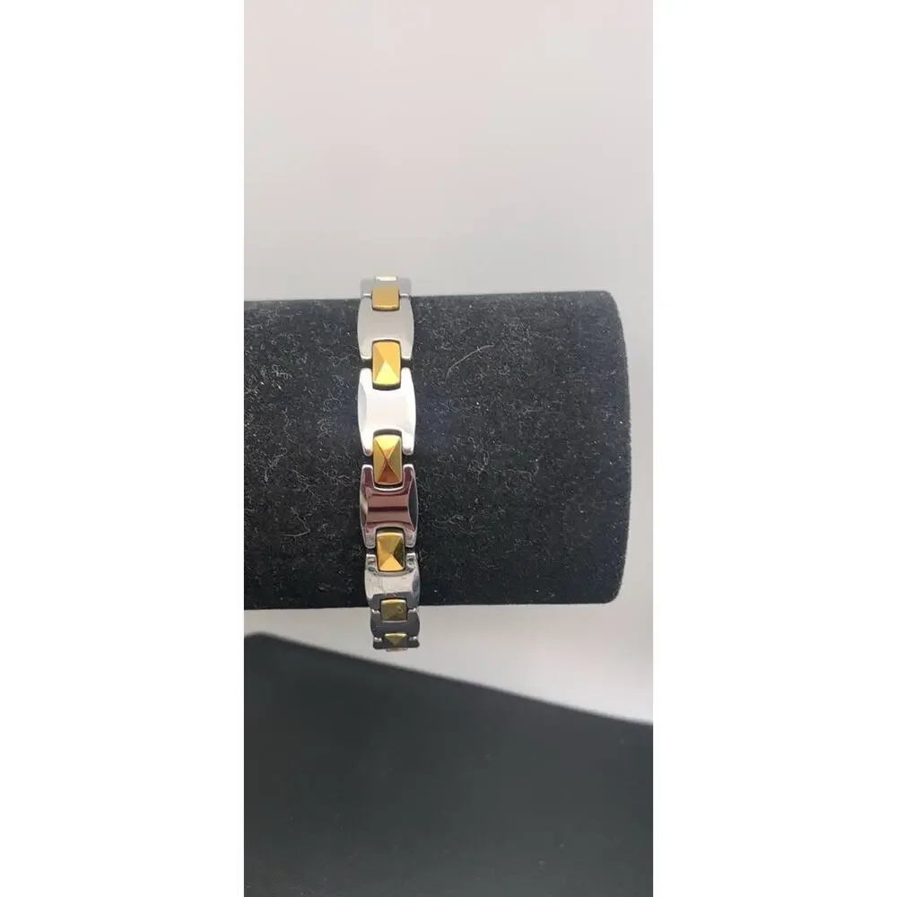 Tungsten Carbide Magnetic Bracelet, 2-Tone (Silver & Gold Tone)